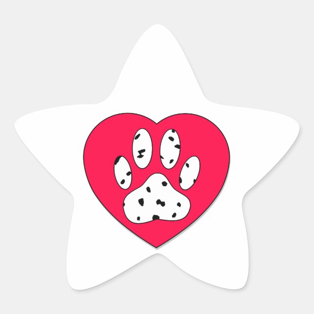 Sticker Étoile Empreinte de patte dalmate dans le coeur rouge (Devant)