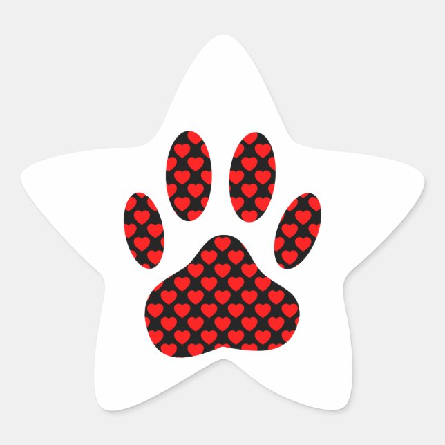 Sticker Étoile Empreinte de patte de chien avec les coeurs (Devant)