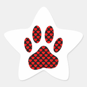 Sticker Étoile Empreinte de patte de chien avec les coeurs