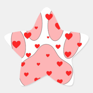 Sticker Étoile Empreinte de patte rose aux coeurs