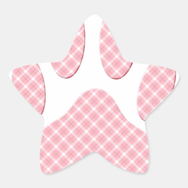 Sticker Étoile Empreinte de patte Tartan Rose Et Blanc (Devant)