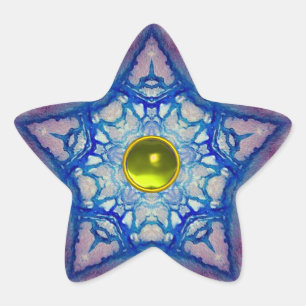 STICKER ÉTOILE ÉTOILE BLEU ABSTRAITE AVEC PIERRE JAUNE TOPAZ