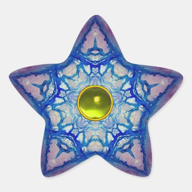STICKER ÉTOILE ÉTOILE BLEU ABSTRAITE AVEC PIERRE JAUNE TOPAZ (Devant)