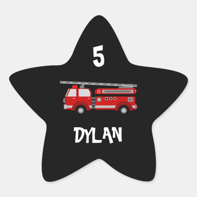Sticker Étoile Fête du camion d'incendie Anniversaire (Devant)