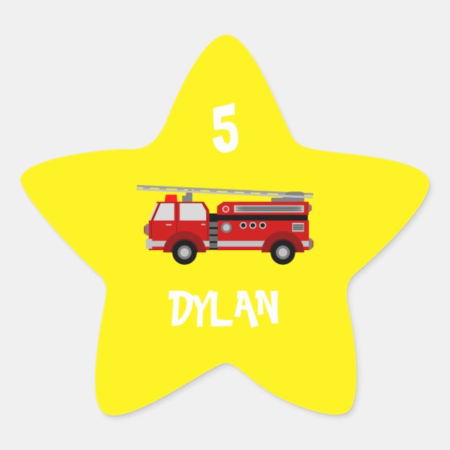 Sticker Étoile Fête du camion d'incendie Anniversaire (Devant)