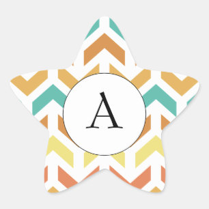 Sticker Étoile Flèches rétro Chevron Orange Turquoise Or initial