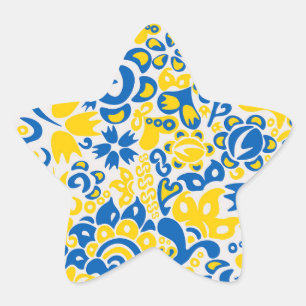 Sticker Étoile Folklore pattern with Ukrainian flag colors