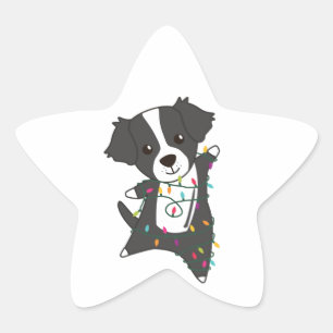 Sticker Étoile Frontière Collie Chien de Noël Animaux d'hiver Chi