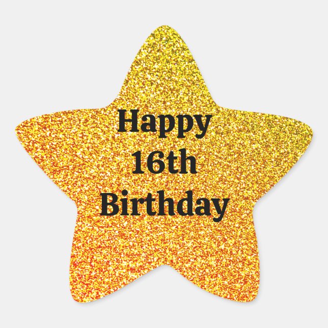 Sticker Étoile Glittery Gold Sparkle Joyeux 16e anniversaire 2023 (Devant)