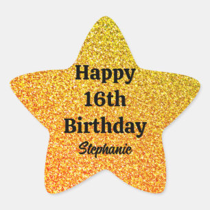 Sticker Étoile Gold Parties scintillant Black Happy 16e anniversa
