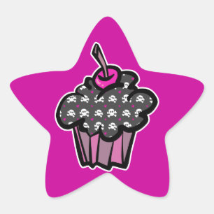 Sticker Étoile gothique crâne os croisés cupcake