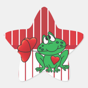 Sticker Étoile Grenouille d'amour sur bandes rouge et blanche