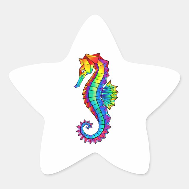 Sticker Étoile Hippocampe polygonal arc-en-ciel (Devant)