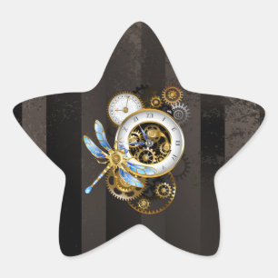 Sticker Étoile Horloge à vapeur avec libellule mécanique
