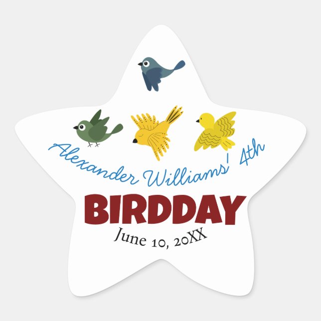 Sticker Étoile Illustration d'oiseaux d'été Fête d'anniversaire d (Devant)