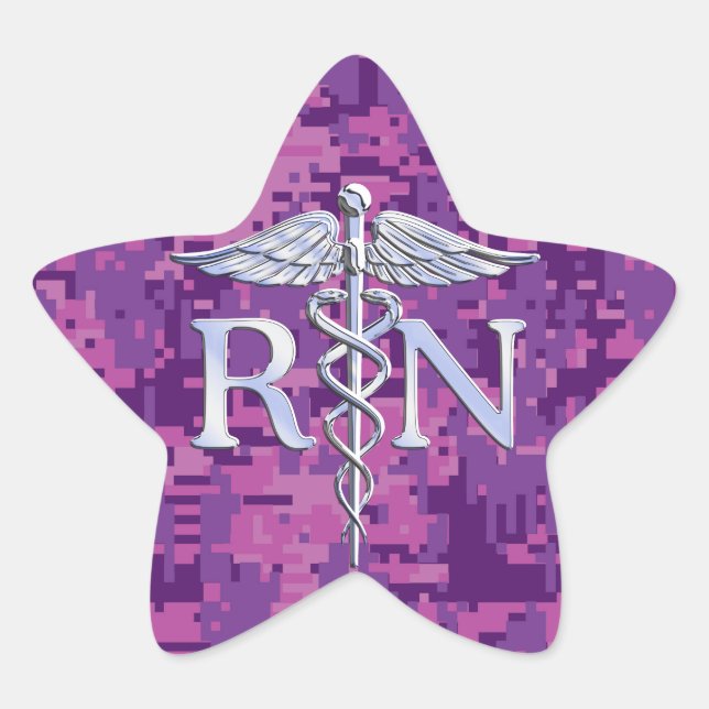 Sticker Étoile Infirmière inscrite RN Silver Caduceus sur Camo Ro (Devant)