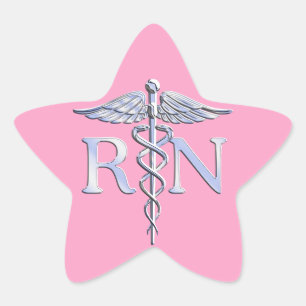 Sticker Étoile Infirmière inscrite Silver Caduceus Décor rose cla