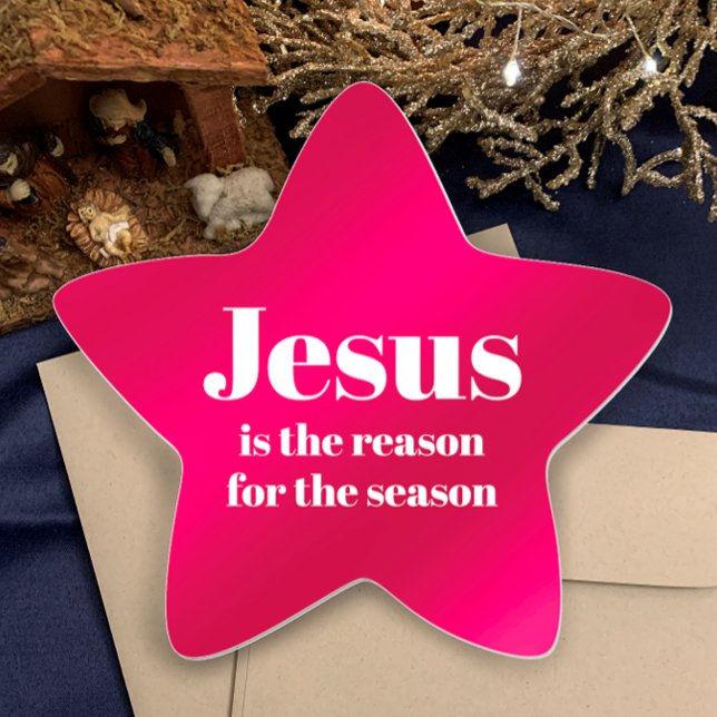 Sticker Étoile Jésus est la raison de la saison Noël rouge (Jesus is the reason for the season. Elegant red religious Christmas envelope or wrapping  sticker.
)