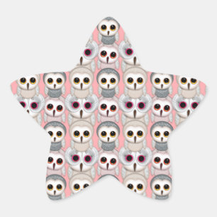 Sticker Étoile Jeunes Hiboux sur Motif Rose
