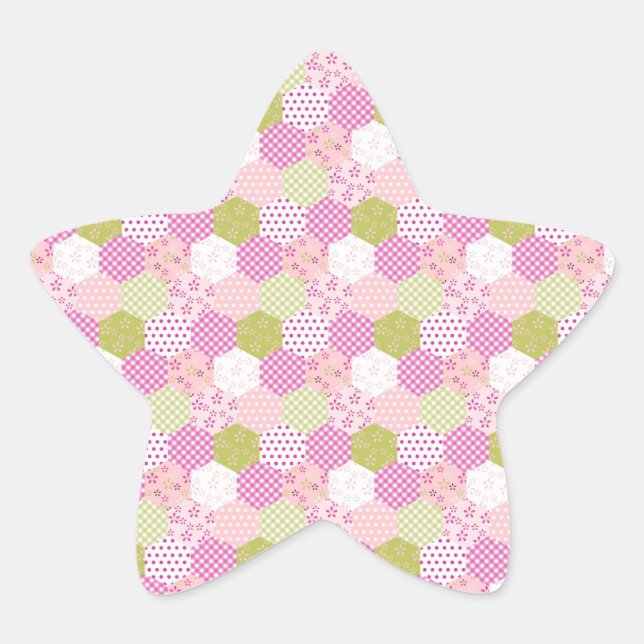 Sticker Étoile Joli Pastel Rose Vert Patchwork Design Quilt (Devant)