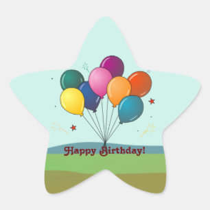Sticker Étoile Joyeux anniversaire ! Ballons de fête
