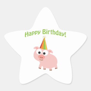 Sticker Étoile Joyeux anniversaire ! Cochon mignon