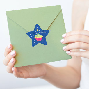 Sticker Étoile Joyeux Anniversaire Cupcake Blue