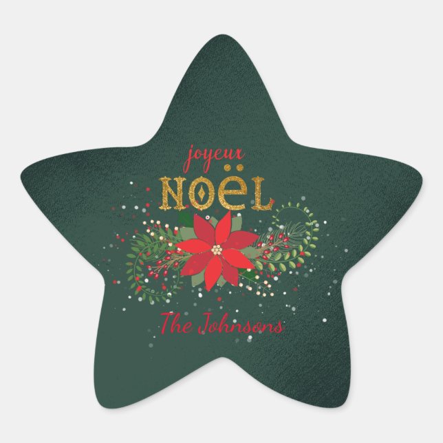 Sticker Étoile Joyeux Noël Joyeux Noel Star Vert Français (Devant)