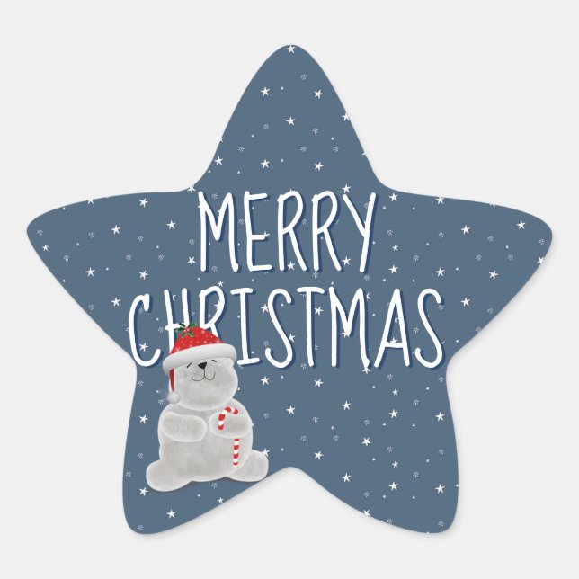 Sticker Étoile Joyeux Noël sur les étoiles et l'ours polaire (Devant)