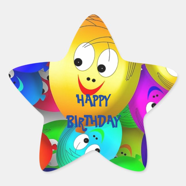 Sticker Étoile Joyeux Visages de ballons d'anniversaire (Devant)