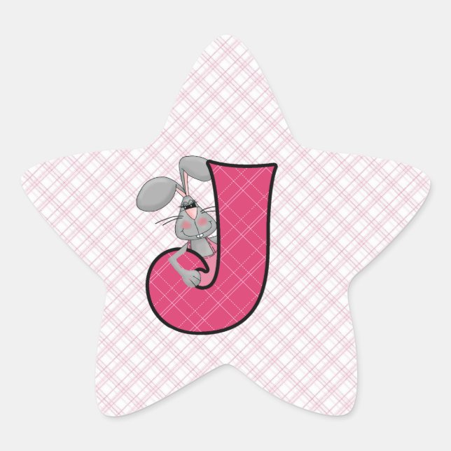 Sticker Étoile LETTRE MONOGRAPHIQUE J En vichy Jacklapin rose (Devant)