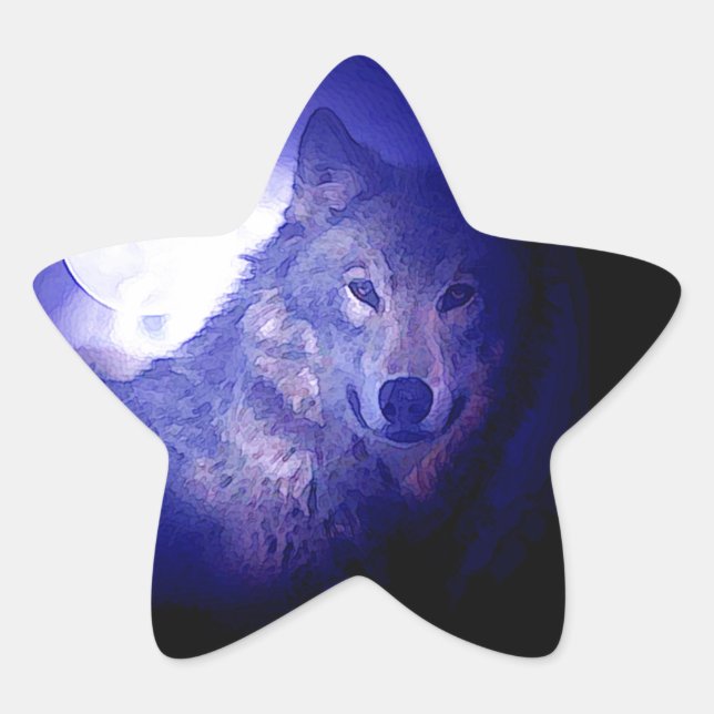 Sticker Étoile Loup, Lune et Nuit Bleue (Devant)
