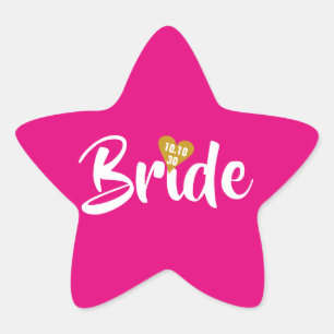 Sticker Étoile Mariée Date Cœur Or Personnalisé