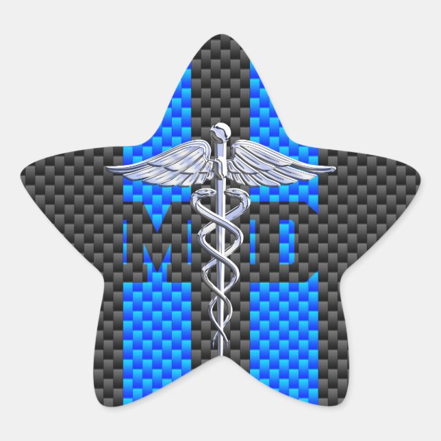 Sticker Étoile Médecin Médicale MD Caduceus Fibres de carbone ray (Devant)