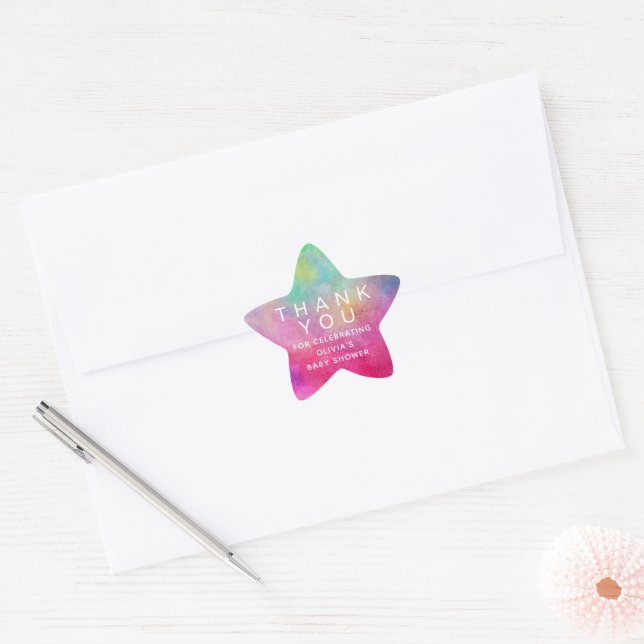 Sticker Étoile Merci Baby shower aquarelle (Enveloppe)