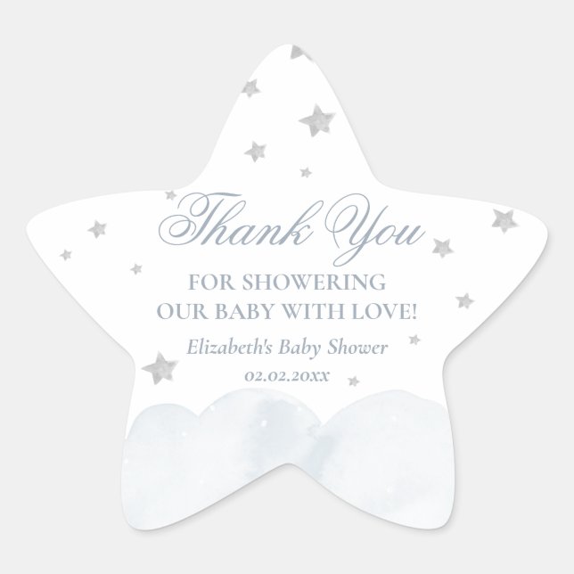 Sticker Étoile Merci de Baby shower bleu gris petite étoile (Devant)