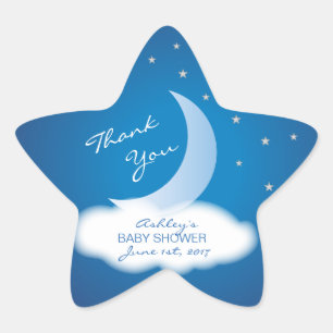 Sticker Étoile Merci Lune et Etoiles Baby shower - Bleu/Blanc