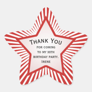 Sticker Étoile Merci : Pour tous les âges - Anniversaire Rouge/Bl