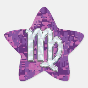 Sticker Étoile Mère de Pearl Virgo Zodiac sur Camo numérique rose
