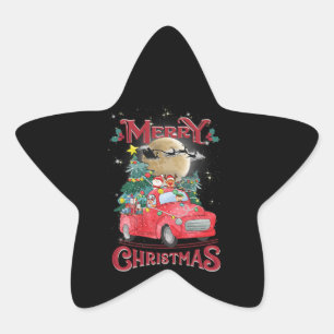 Sticker Étoile Merry Christmas Vintage Red Santa Truck