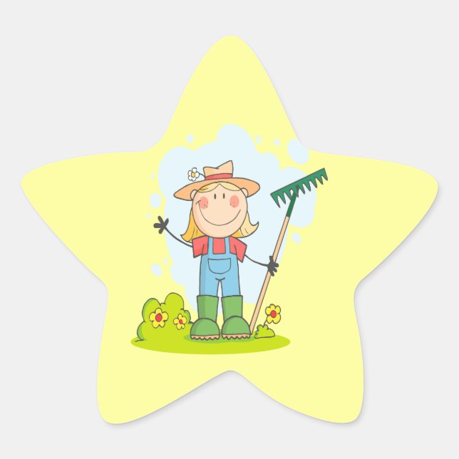 Sticker Étoile mignonne figure fille jardinier fermier (Devant)