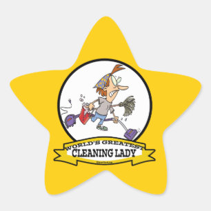 STICKER ÉTOILE MONDE LE PLUS GRAND NETTOYAGE LADY CARTOON