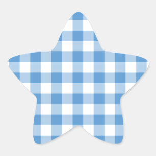 Sticker Étoile Motif bleu-clair et blanc de guingan