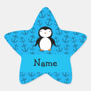Sticker Étoile Motif bleu personnalisé d'ancres de pingouin nomm