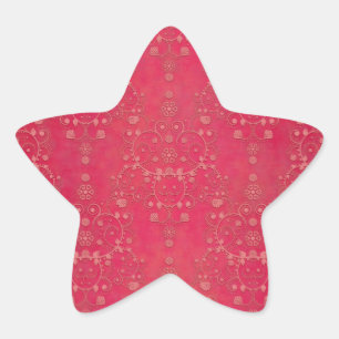 Sticker Étoile Motif damassé floral rose profond