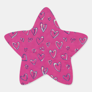 Sticker Étoile Motif de cœurs magenta