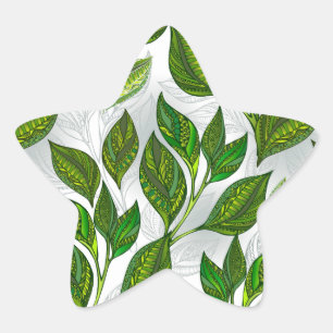 Sticker Étoile Motif sans couture avec Feuilles de thé vert
