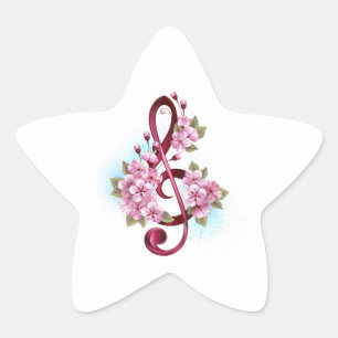 Sticker Étoile Musical treble clef notes with sakura flowers