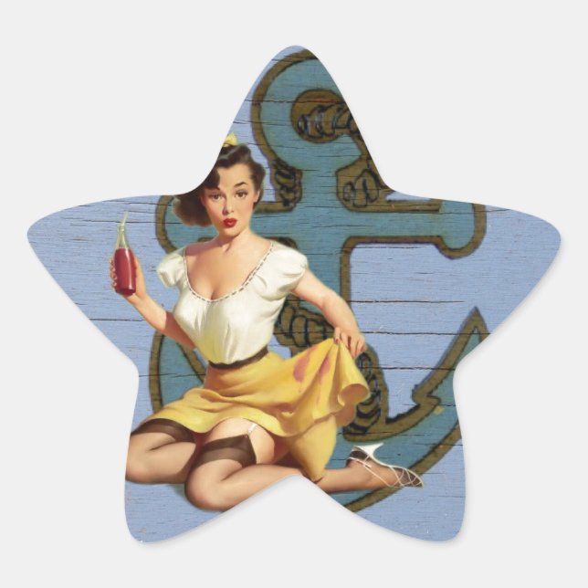 Sticker Étoile navire côtier bleu et ancre piscine fille (Devant)