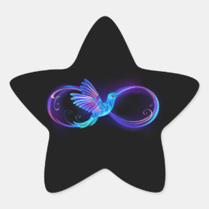 Sticker Étoile Neon Infinity Symbol with Glowing Hummingbird